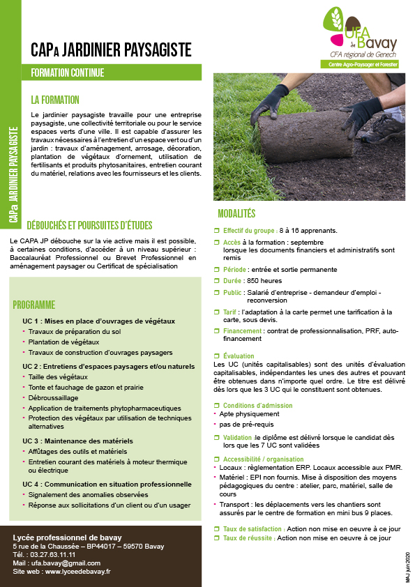 fiche technique cap paysagiste - cap agricole jardinier paysagiste